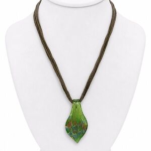 Green Murano-Style Art Glass Pendant Cord Necklace